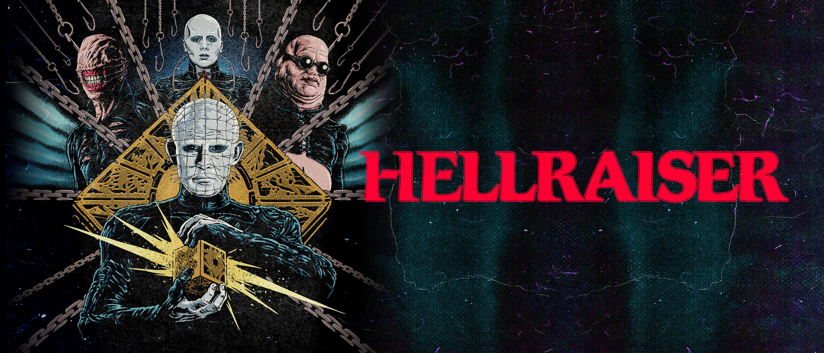 Pinhead e outros Cenobitas cercam a Lament Configuration na arte da casa Hellraiser do HHN 35.